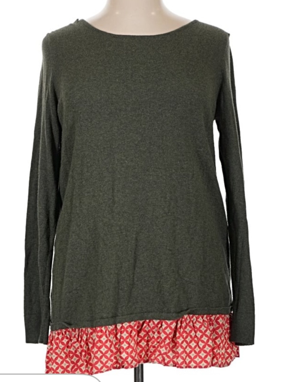 Matilda Jane Olive Green Sweater with Red Patterned Layer